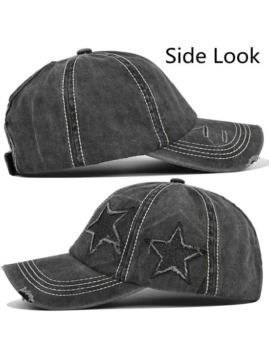 〽️Women\'s Star Black High Ponytail Baseball Cap Trucker Bad Hair Day Adjustable main image 4